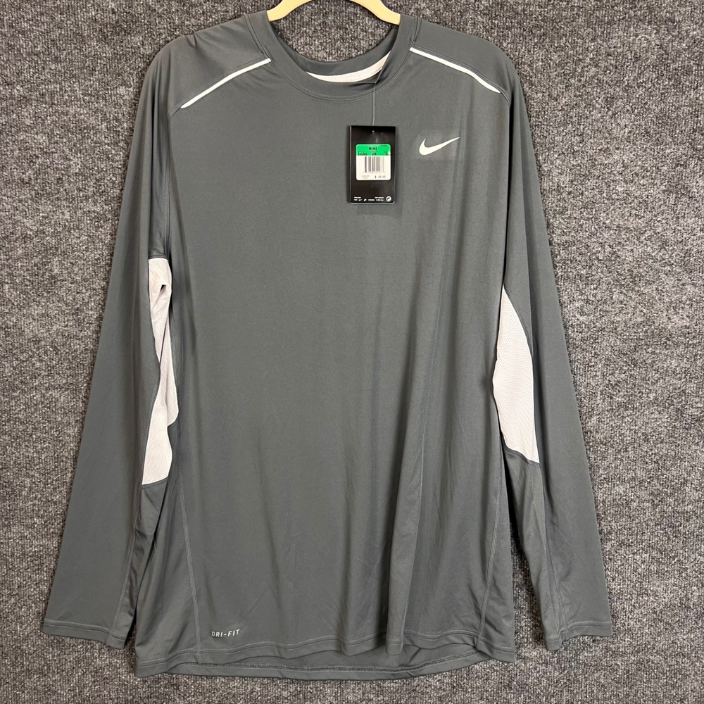 New Nike Legend Training Shirt Mens XL Gray Dri-Fit Long Sleeve